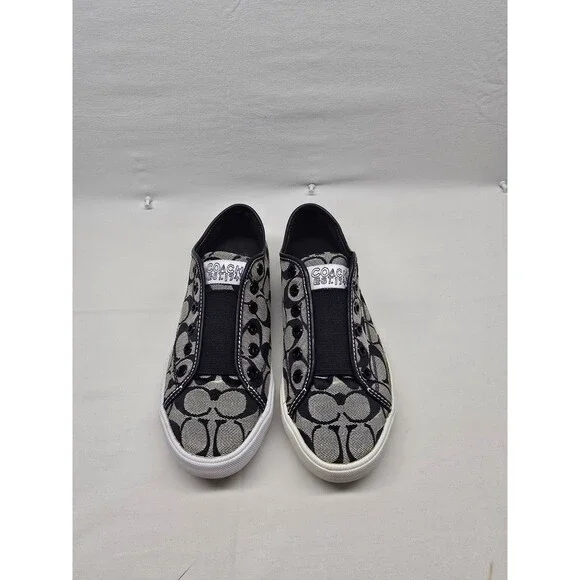 Coach Slip On Sneakers Womens 7.5 Monogram Logo Poppy Canvas Y2K Designer - Picture 2 of 9